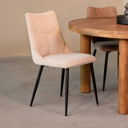 LABEL51 Eetkamerstoel Riv - Naturel - Stof - Black Frame
