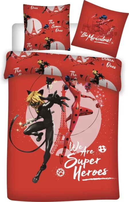 Miraculous Dekbedovertrek Superheroes- 140 x 200 cm + 65 x 65 cm - katoen