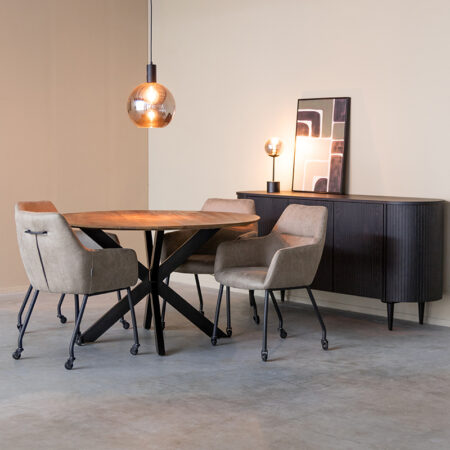 LABEL51 Eetkamerstoel Lenny - Taupe - Micro Suede - Zwart Metalen Frame