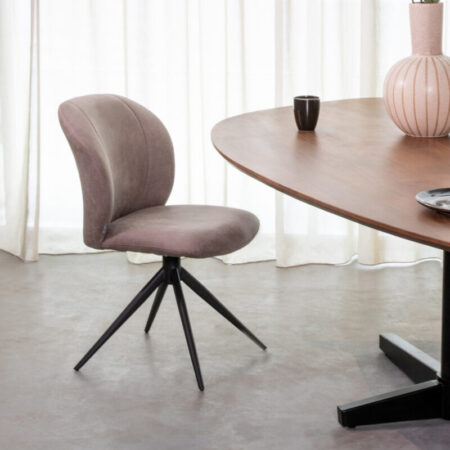 LABEL51 Eetkamerstoel Kimo - Taupe - Micro Suede - Zwart Metalen Frame