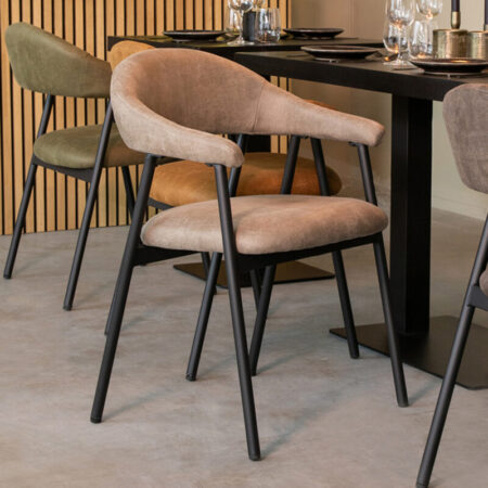 LABEL51 Eetkamerstoel Amaze - Taupe - Micro Suede - Zwart Metalen Frame