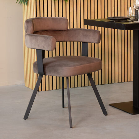 LABEL51 Eetkamerstoel Bardio - Taupe - Fluweel - Zwart Metalen Frame