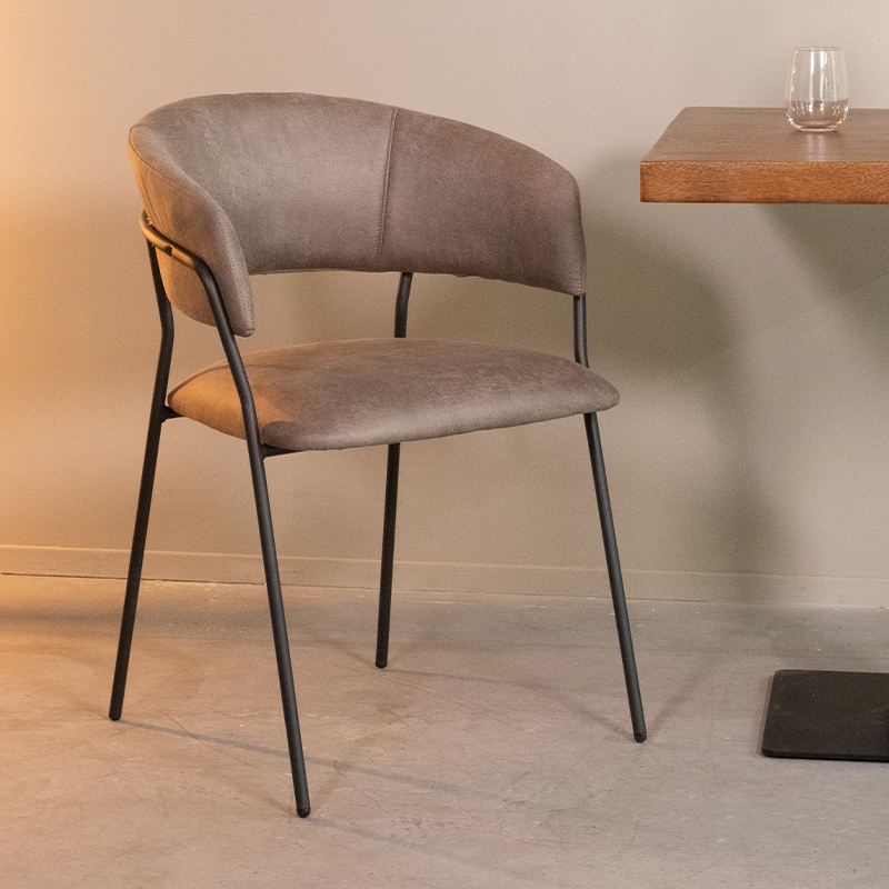 LABEL51 Eetkamerstoel Luuk - Taupe - Micro Suede - Zwart Metalen Frame