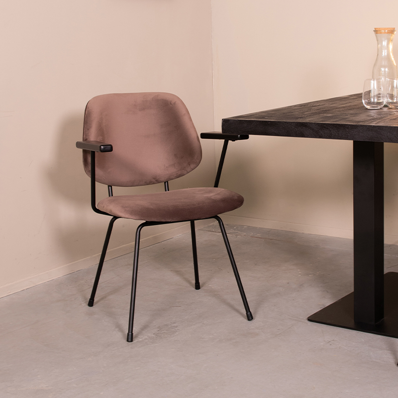 LABEL51 Eetkamerstoel Gastron - Taupe - Fluweel - Zwart Metalen Frame